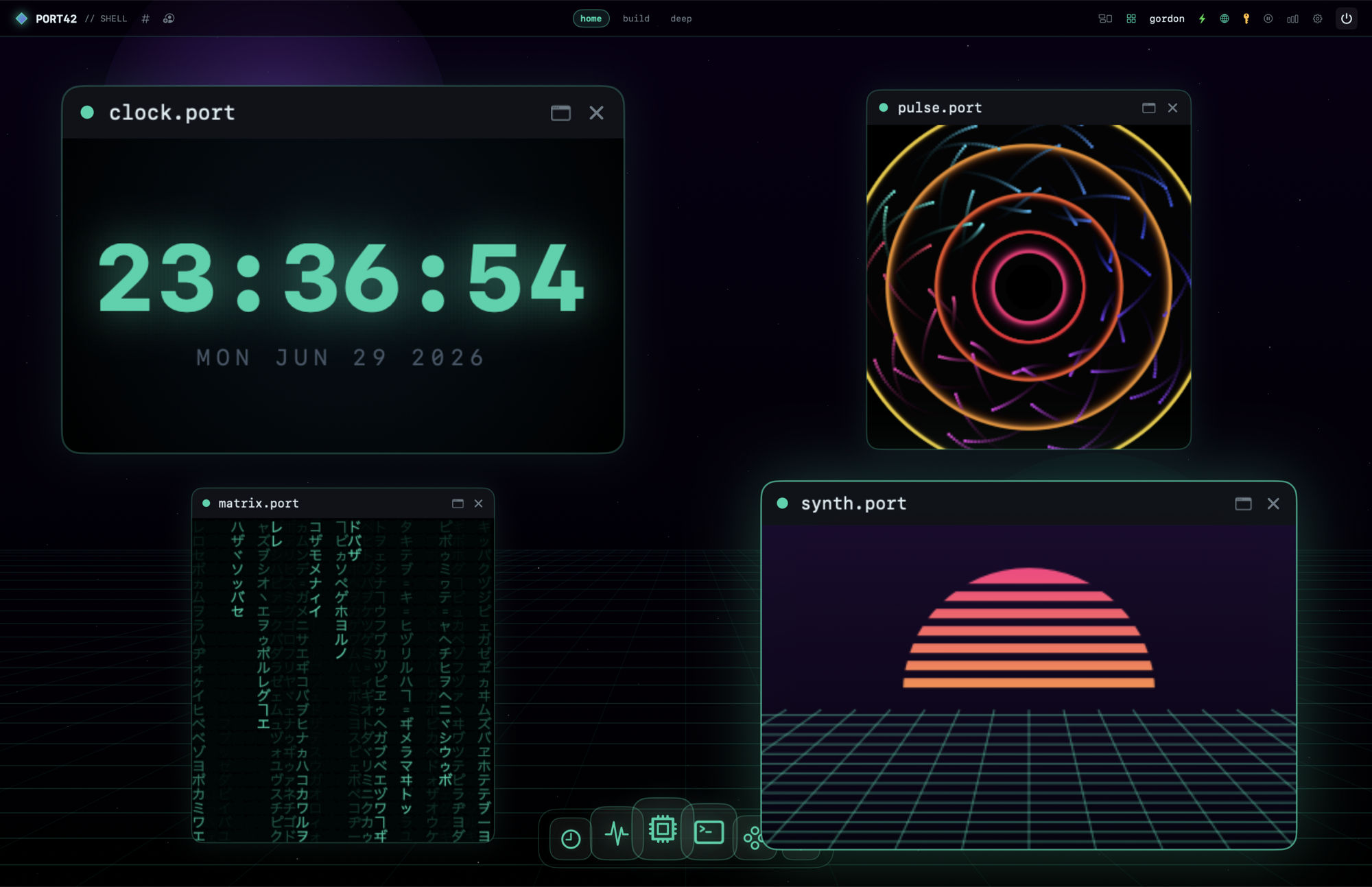 A Port42 desktop of live ports